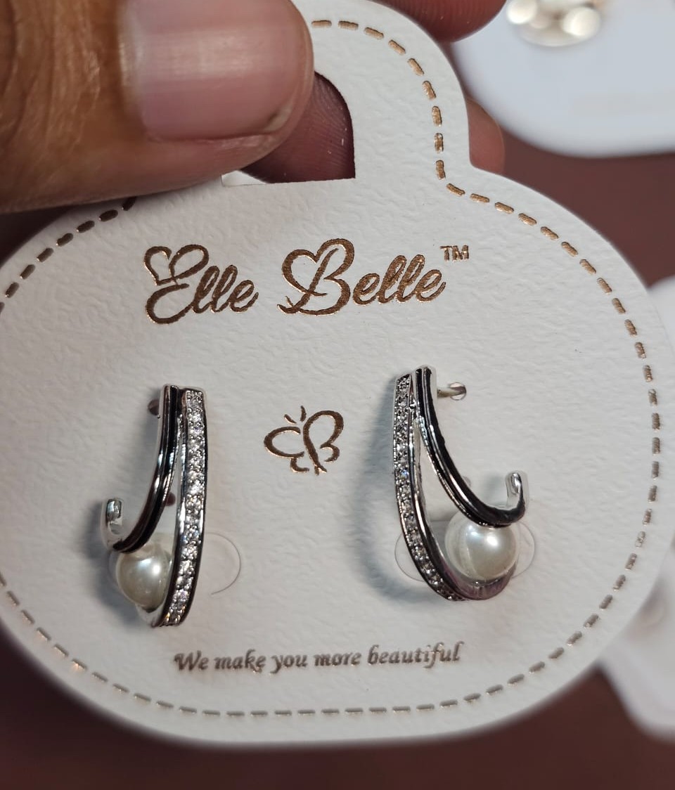 Elle Belle AD Stone and Pearl Crescent Earrings - Jewellery by Luxe Aura