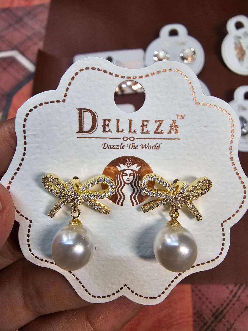 Delleza Ad Stone Bowknot Earrings with Pearl Drop - Jewellery by Luxe Aura