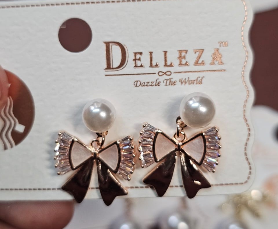 Delleza Ad Stone Bow Earrings with Pearl Stud - Jewellery by Luxe Aura