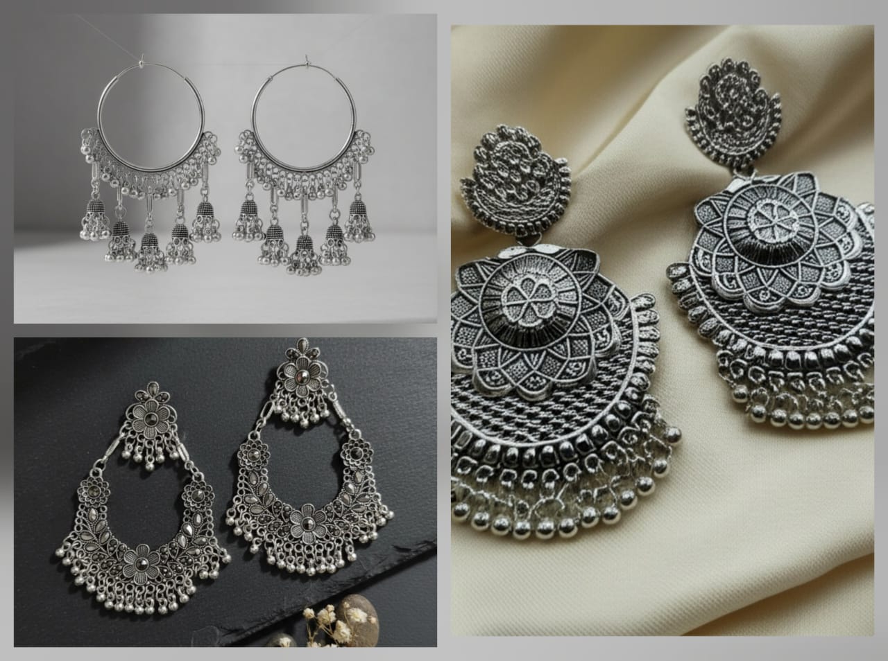Antique Oxidized Silver-Plated Statement Earrings Combo – Hoop Jhumka & Ethnic Dangle Partywear Jewelry for Women & Girls - Jewellery by Luxe Aura