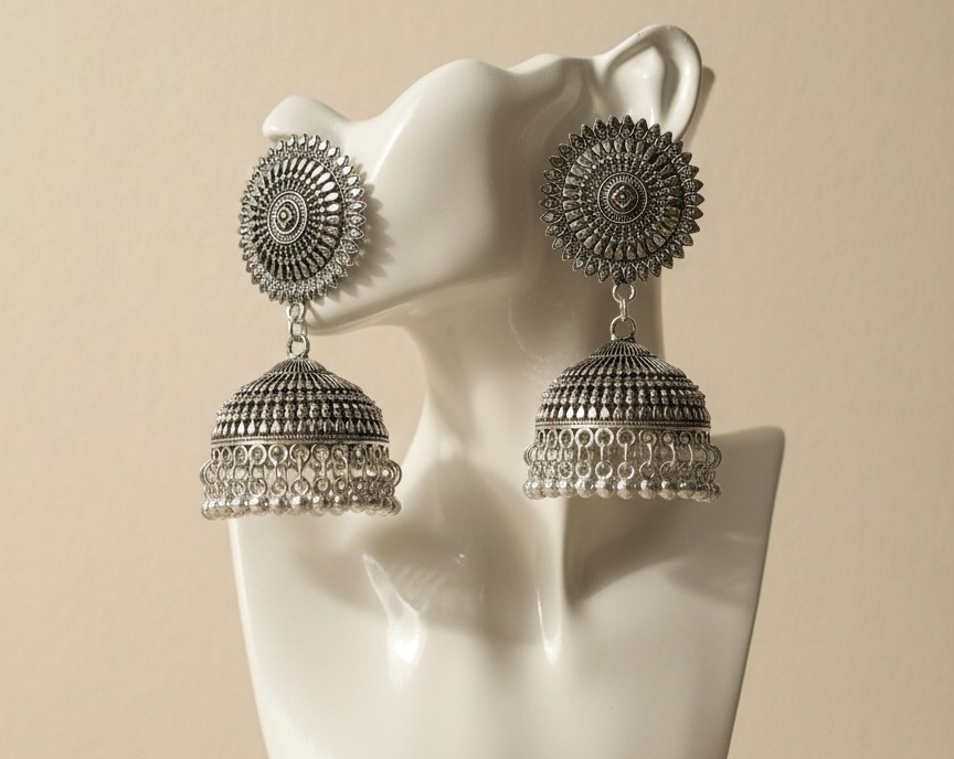 Oxidized Silver-Plated Jhumka Earrings - Jewellery by Luxe Aura