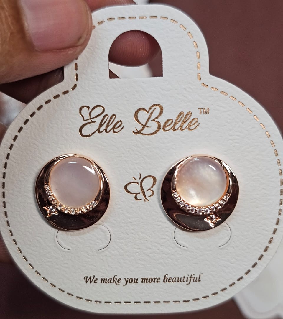 Elle Belle MOP and AD Stone Stud Earrings - Jewellery by Luxe Aura